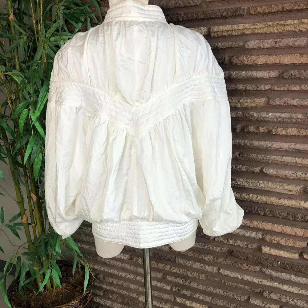 Abraxas White Vintage 80s Ruched Gathered Bomber Track Jacket - Picture 5 of 6